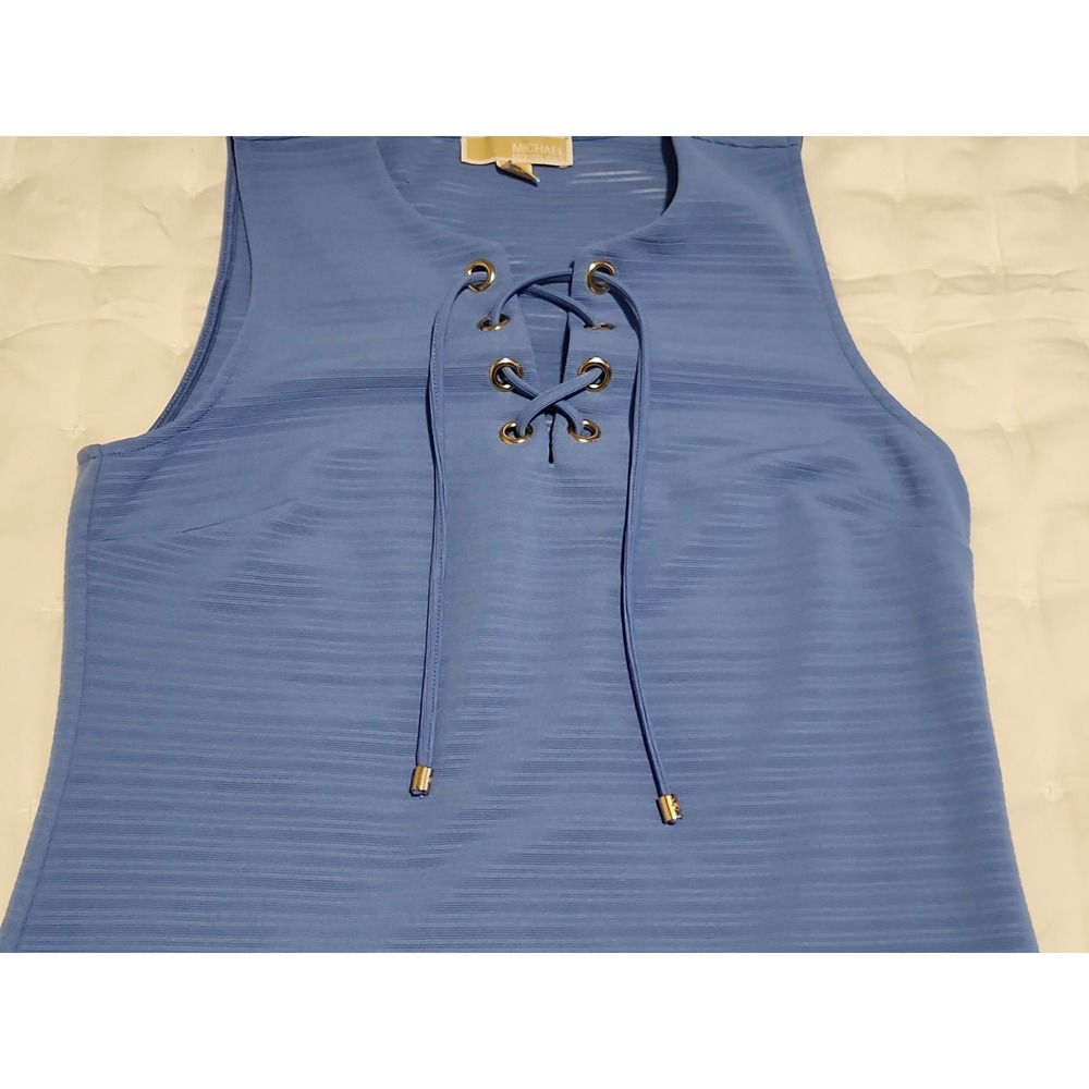 Michael Kors Chive Blue Lace Up Grommet Sleeveless Top Size M MSRP $98 - Picture 3 of 11